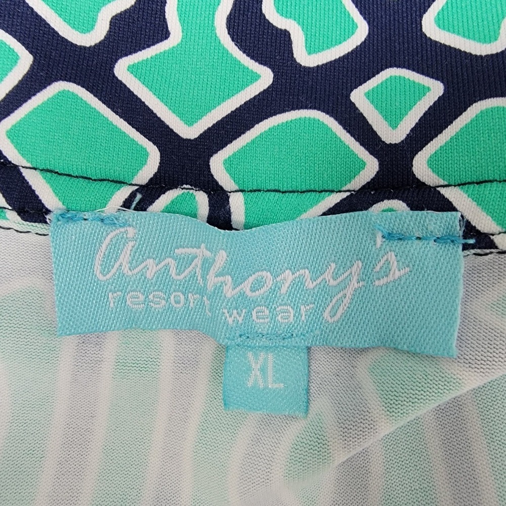 Anthony's Resortwear Women XL Teal Navy Geometric Quart Zip Travel Shift Dress - Picture 5 of 9